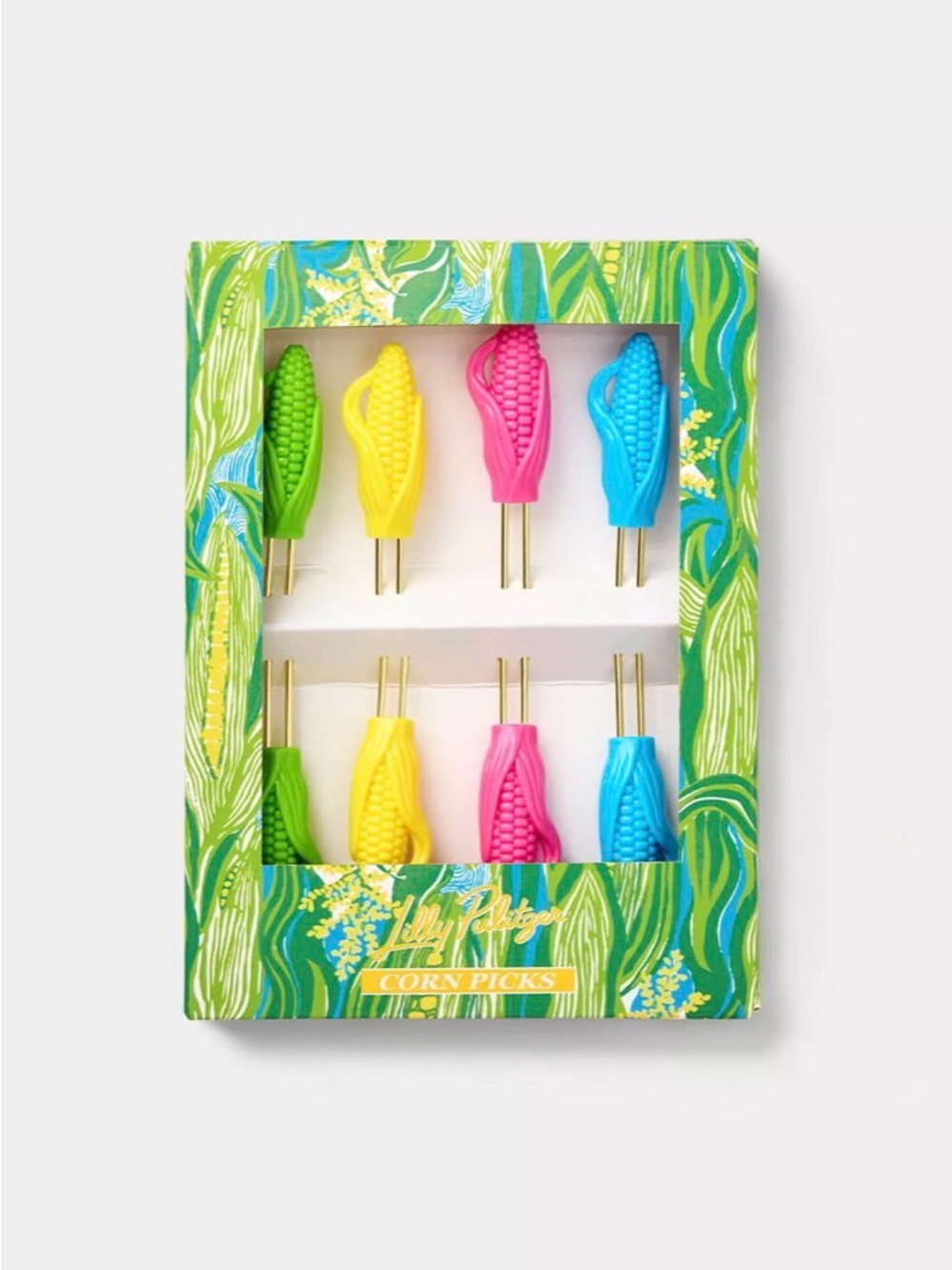 Lilly Pulitzer Corn-Shaped Appetizer Picks- Set of 4 (Green, Yellow, Pink, Blue)